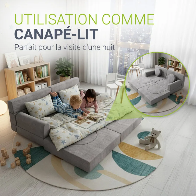 Canapé enfant Kayo en velours côtelé – modulable, lit d'appoint