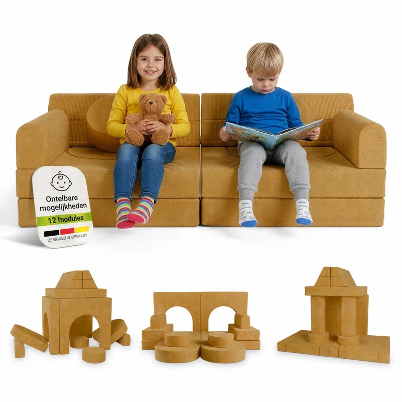 Canapé enfant Kayo en velours côtelé – modulable, lit d'appoint