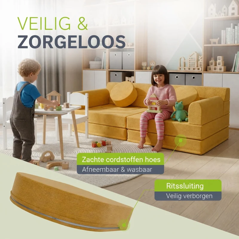 Canapé enfant Kayo en velours côtelé – modulable, lit d'appoint