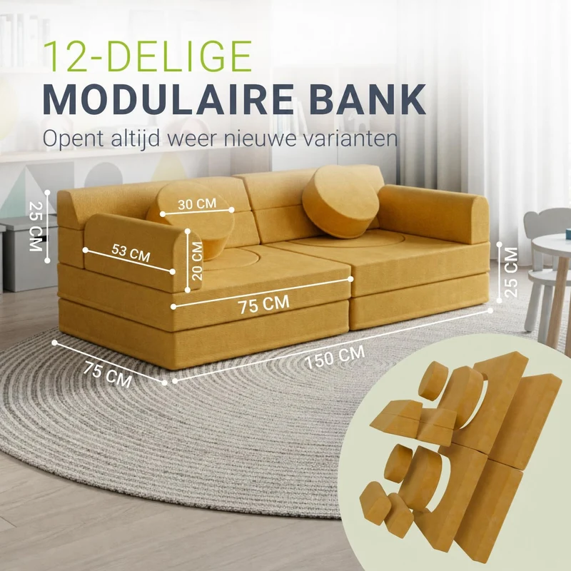 Canapé enfant Kayo en velours côtelé – modulable, lit d'appoint
