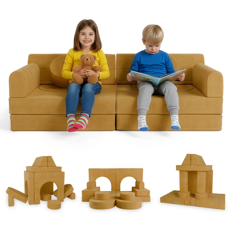 Canapé enfant Kayo en velours côtelé – modulable, lit d'appoint