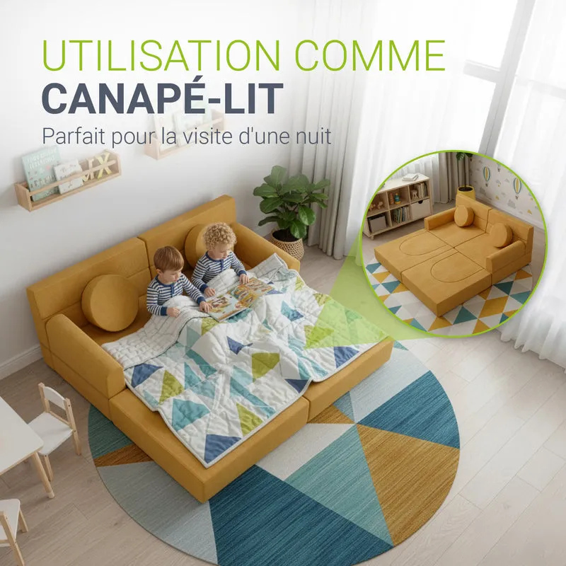 Canapé enfant Kayo en velours côtelé – modulable, lit d'appoint