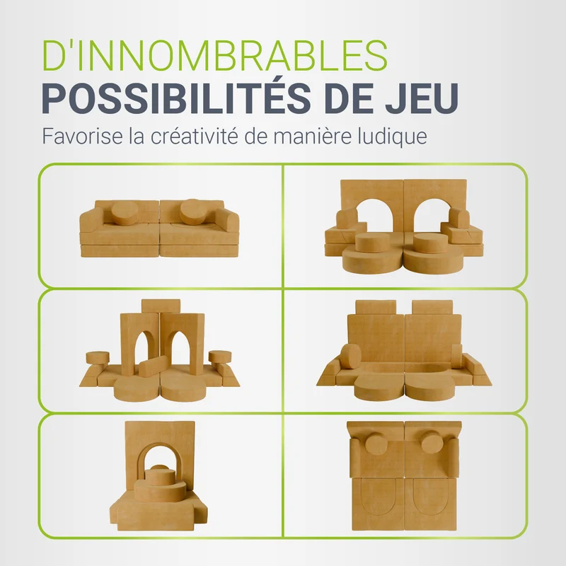 Canapé enfant Kayo en velours côtelé – modulable, lit d'appoint