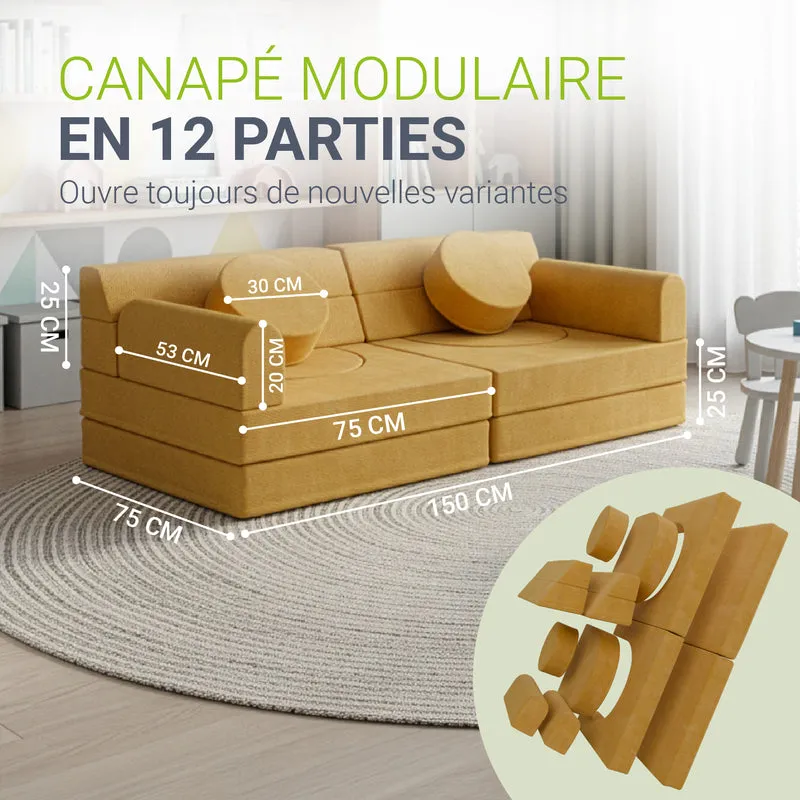 Canapé enfant Kayo en velours côtelé – modulable, lit d'appoint