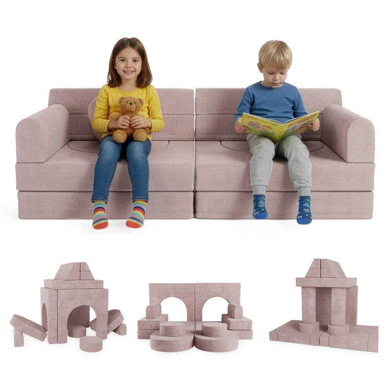 Canapé enfant Kayo en velours côtelé – modulable, lit d'appoint