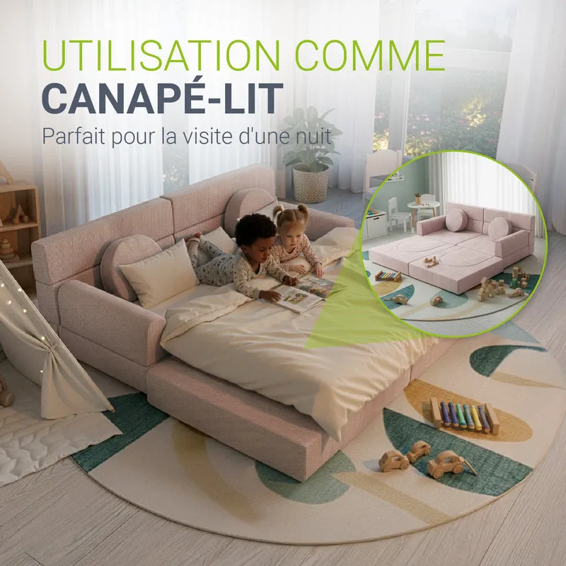 Canapé enfant Kayo en velours côtelé – modulable, lit d'appoint
