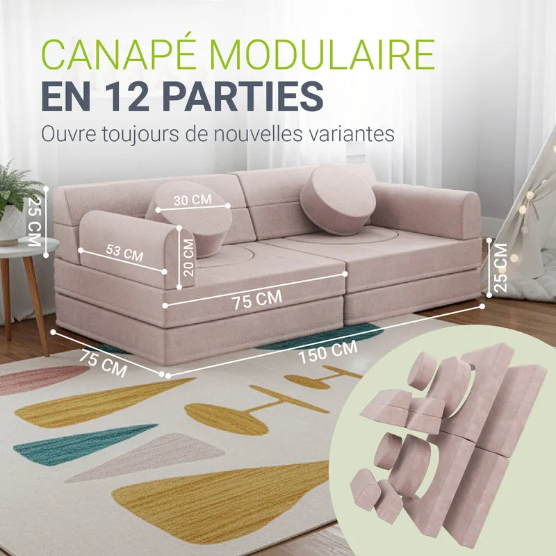 Canapé enfant Kayo en velours côtelé – modulable, lit d'appoint