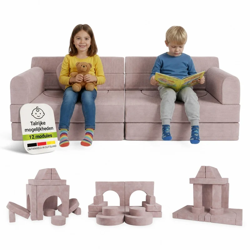 Canapé enfant Kayo en velours côtelé – modulable, lit d'appoint