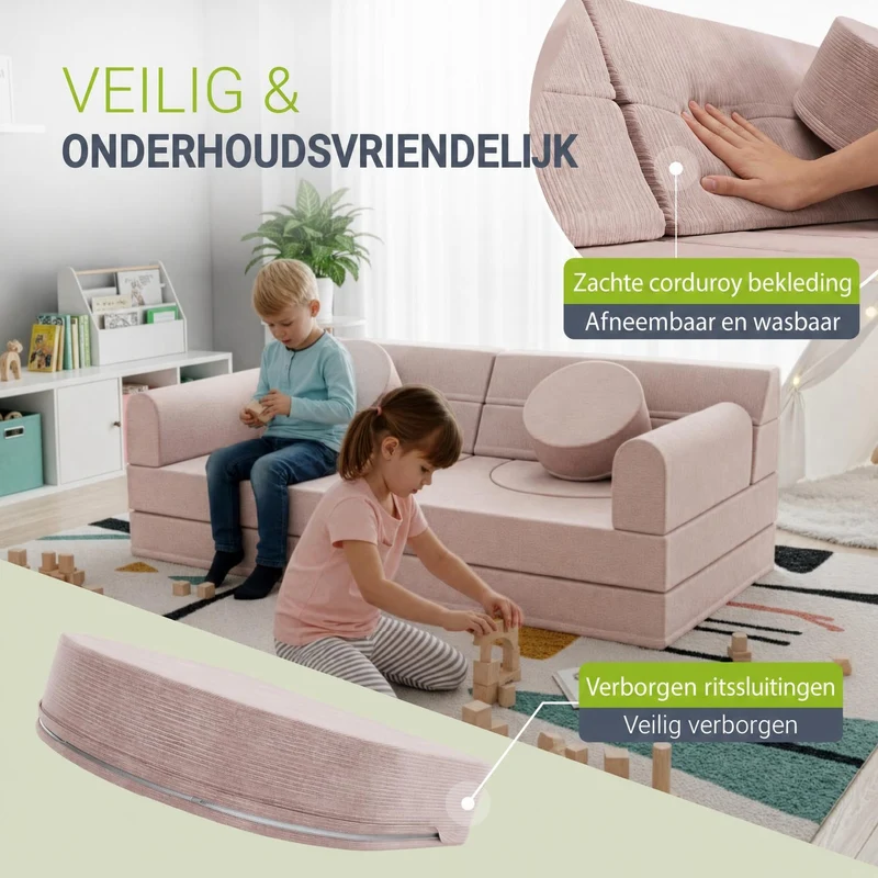 Canapé enfant Kayo en velours côtelé – modulable, lit d'appoint