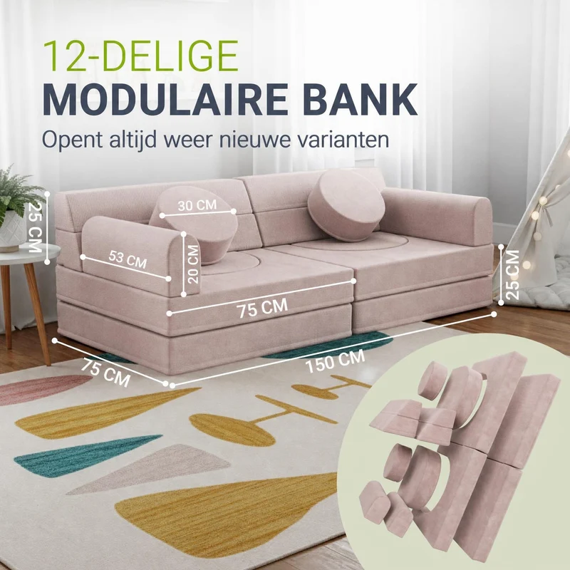 Canapé enfant Kayo en velours côtelé – modulable, lit d'appoint