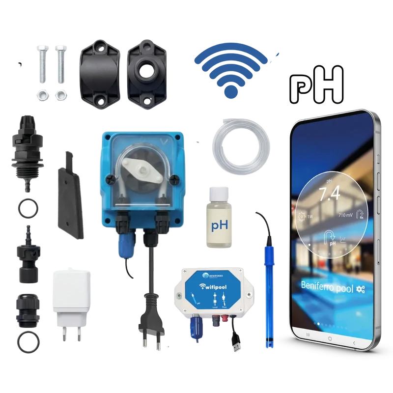 WiFiPOOL UNO pH - Pompe doseuse MICRODOS - pilotage WiFi - kit complet - piscine jusqu'à 150m³