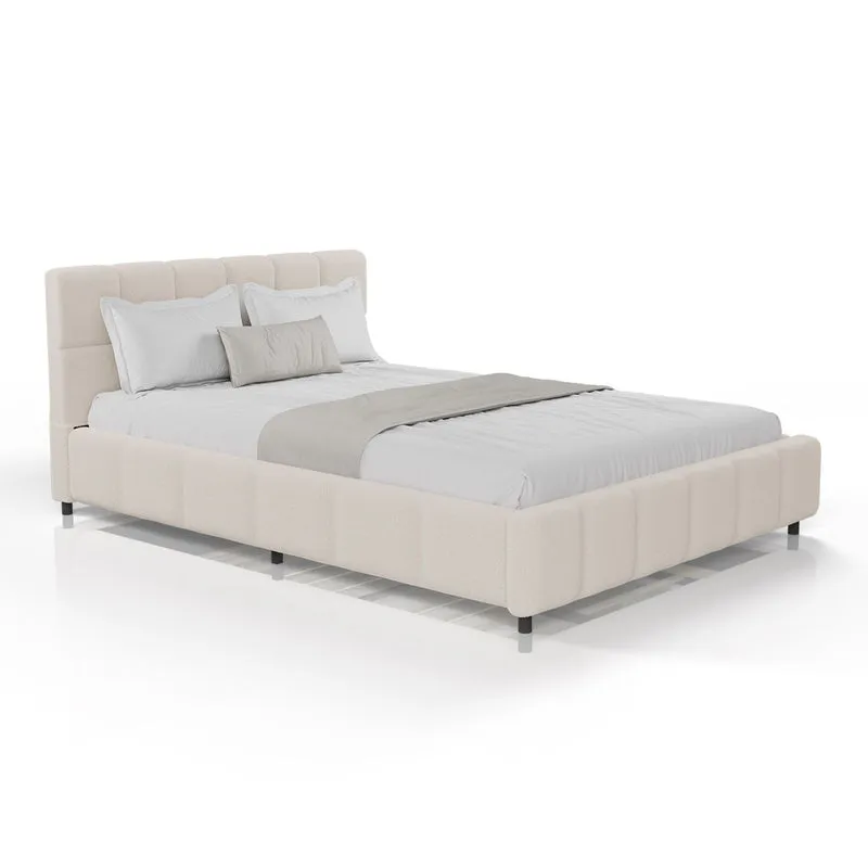 Lit rembourré Florenz en tissu bouclé – éclairage LED et sommier à lattes