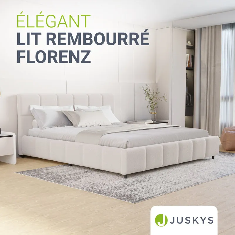 Lit rembourré Florenz en tissu bouclé – éclairage LED et sommier à lattes