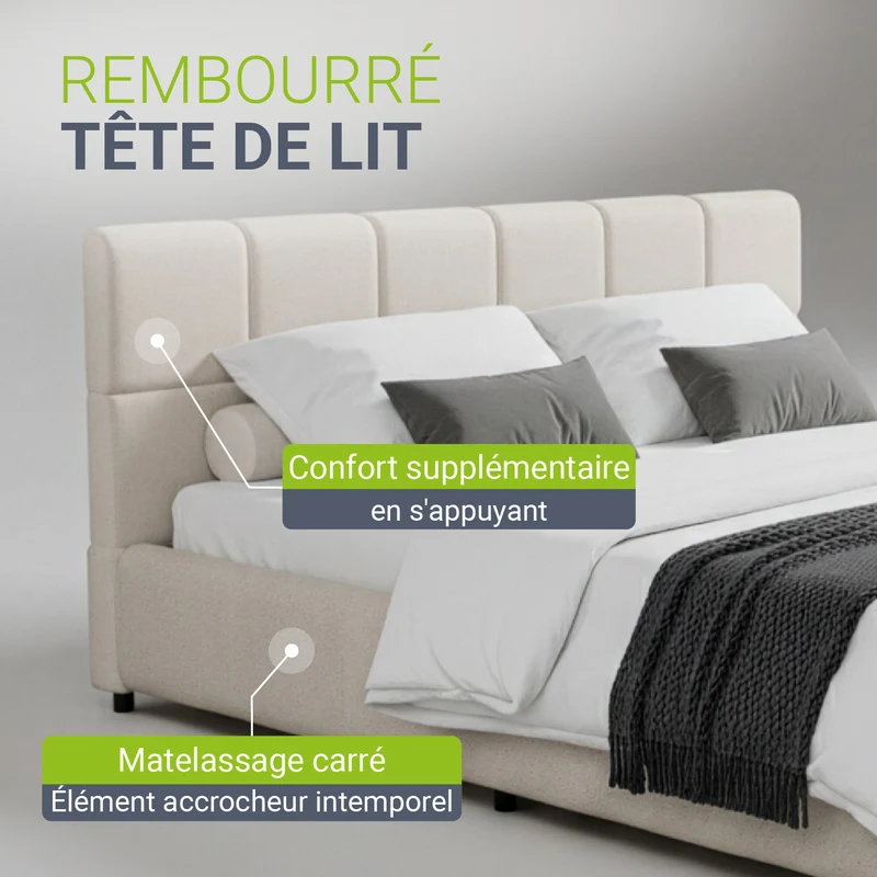 Lit rembourré Florenz en tissu bouclé – éclairage LED et sommier à lattes