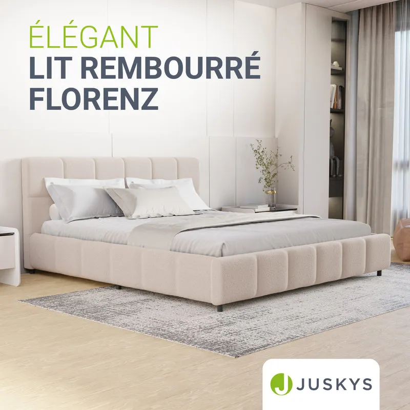 Lit rembourré Florenz en tissu bouclé – éclairage LED et sommier à lattes
