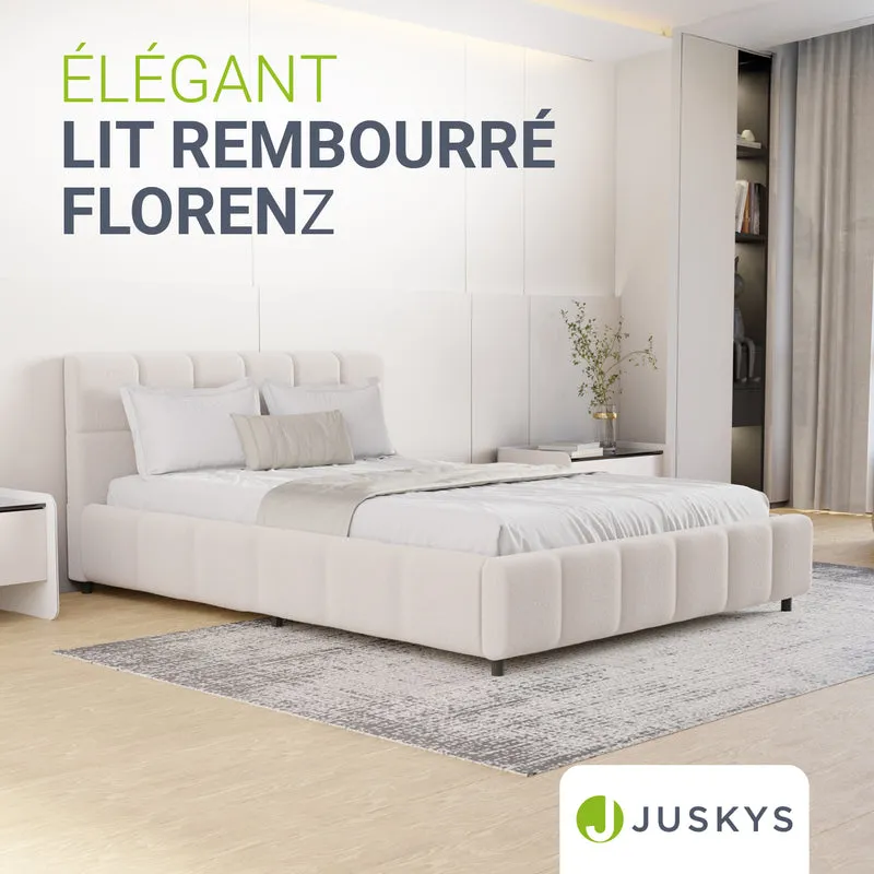 Lit rembourré Florenz en tissu bouclé – éclairage LED et sommier à lattes