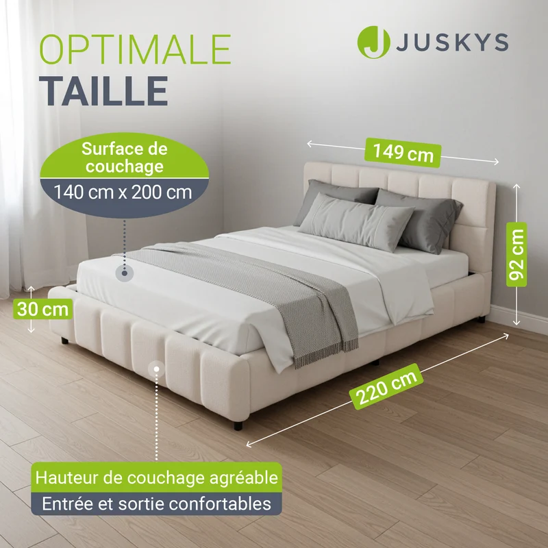 Lit rembourré Florenz en tissu bouclé – éclairage LED et sommier à lattes