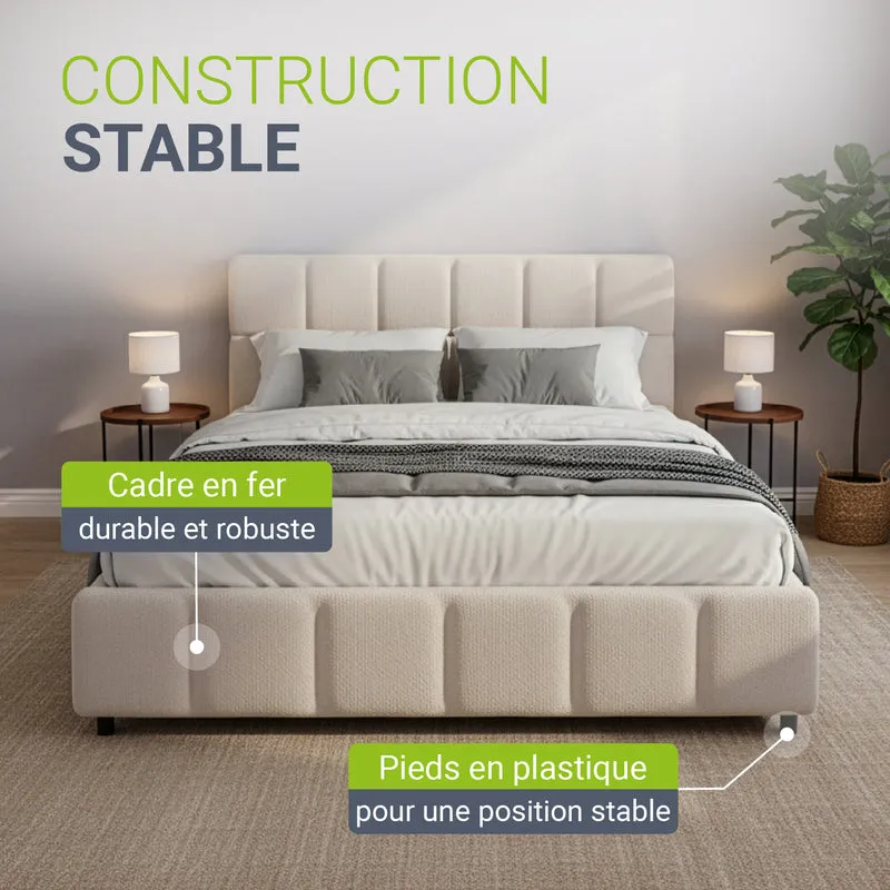 Lit rembourré Florenz en tissu bouclé – éclairage LED et sommier à lattes