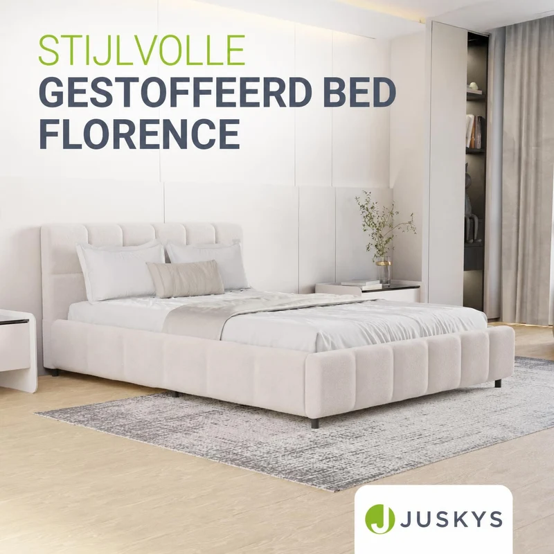 Lit rembourré Florenz en tissu bouclé – éclairage LED et sommier à lattes