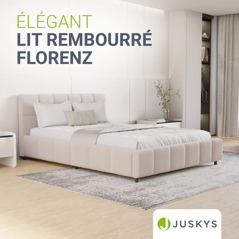 Lit rembourré Florenz en tissu bouclé – éclairage LED et sommier à lattes