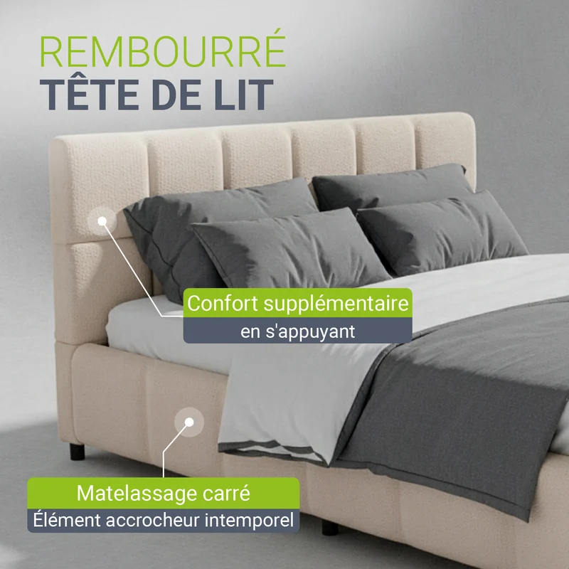 Lit rembourré Florenz en tissu bouclé – éclairage LED et sommier à lattes