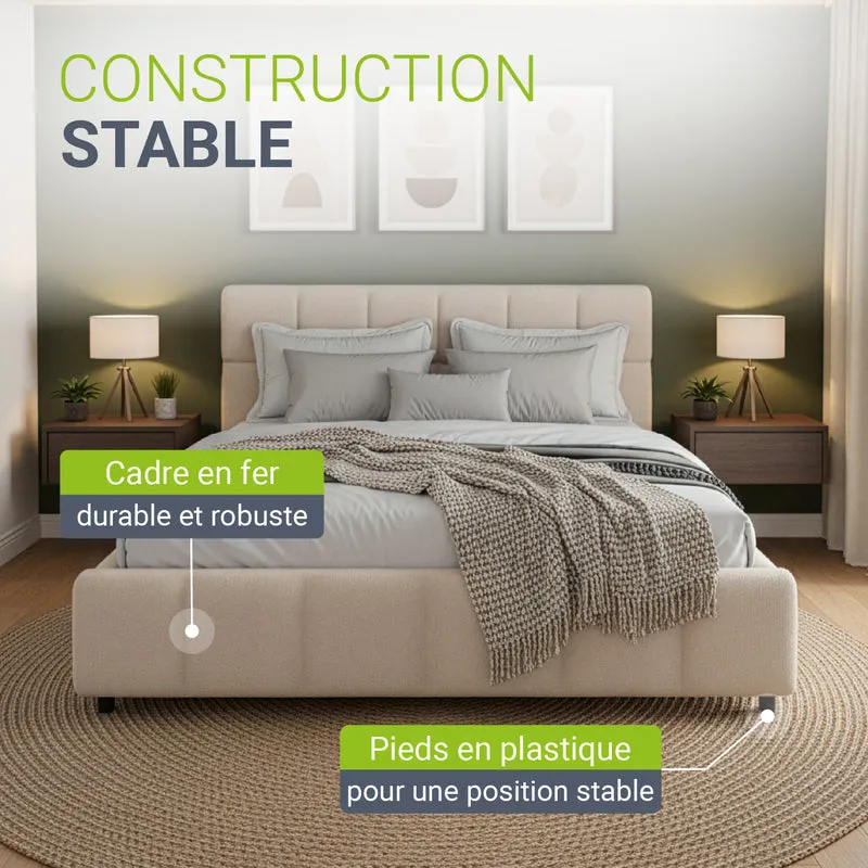 Lit rembourré Florenz en tissu bouclé – éclairage LED et sommier à lattes