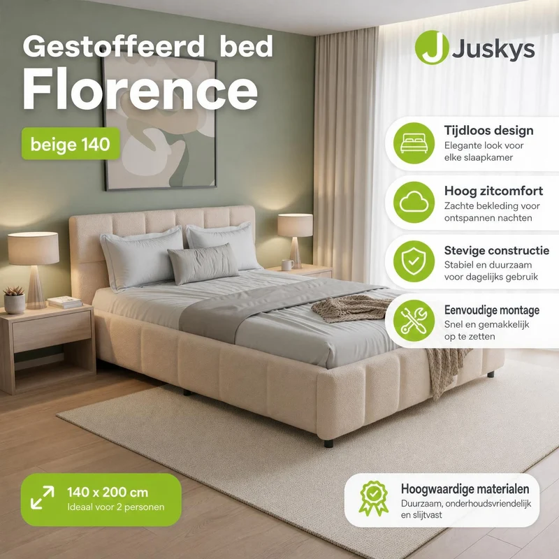 Lit rembourré Florenz en tissu bouclé – éclairage LED et sommier à lattes