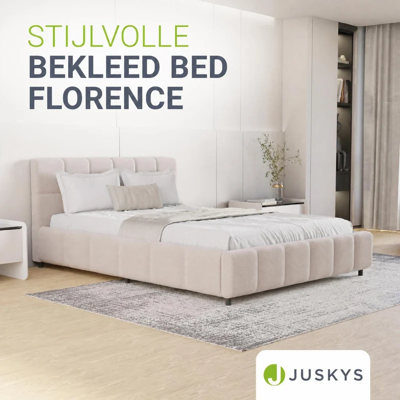 Lit rembourré Florenz en tissu bouclé – éclairage LED et sommier à lattes