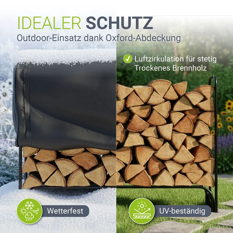 Range-bûches extérieur en acier noir – avec housse de protection Oxford
