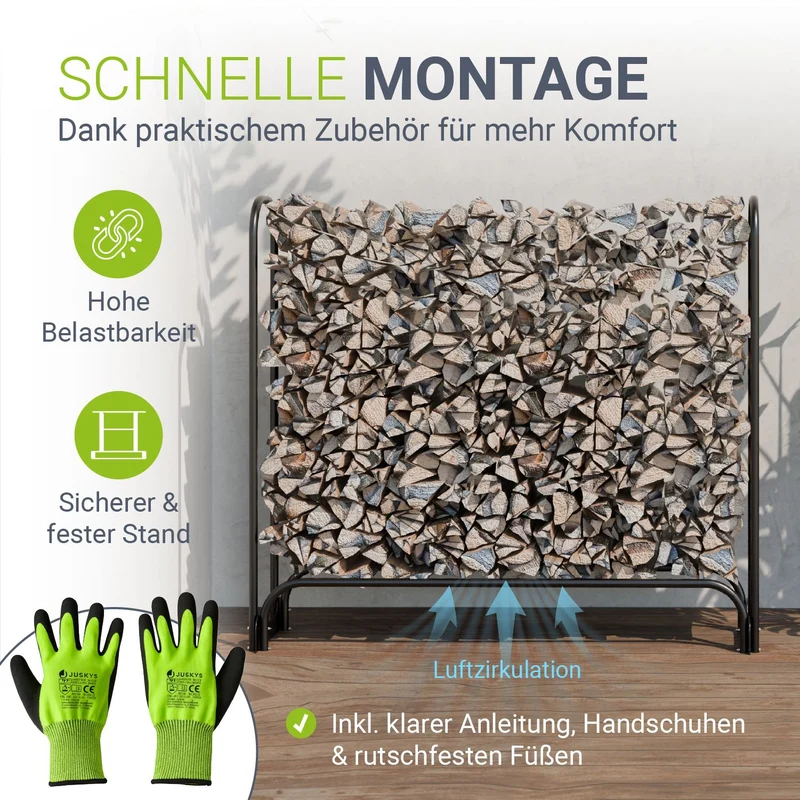 Range-bûches extérieur en acier noir – avec housse de protection Oxford