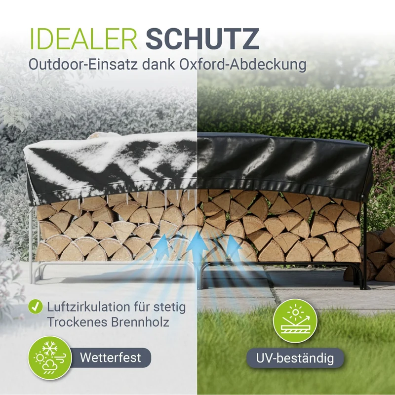Range-bûches extérieur en acier noir – avec housse de protection Oxford