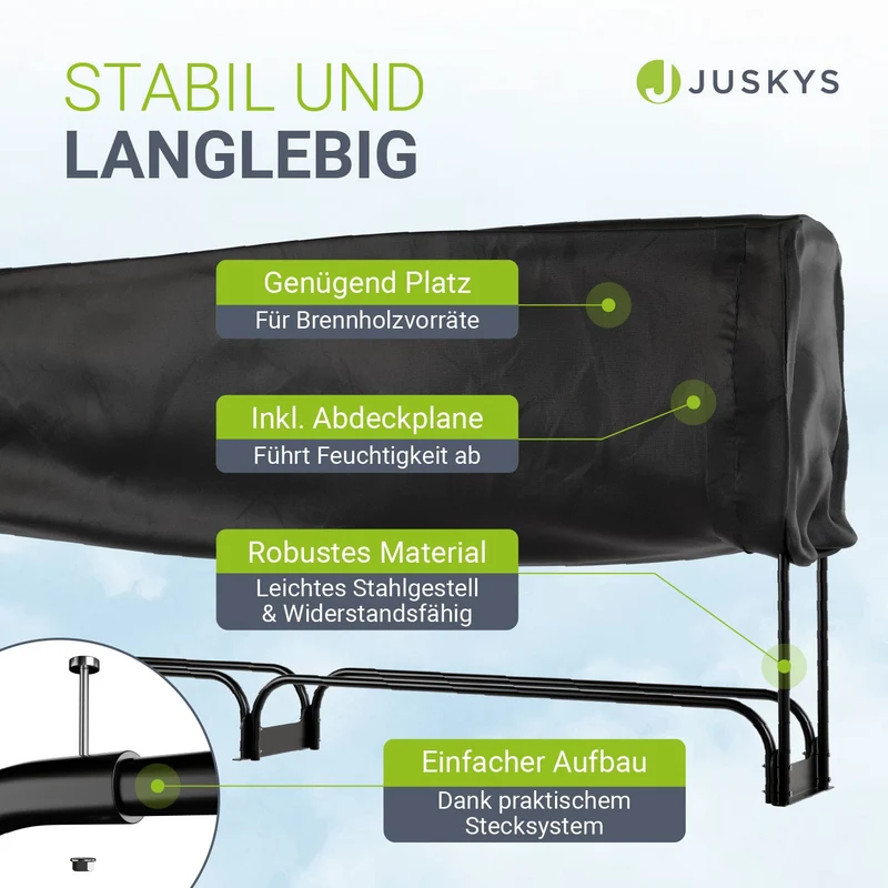 Range-bûches extérieur en acier noir – avec housse de protection Oxford