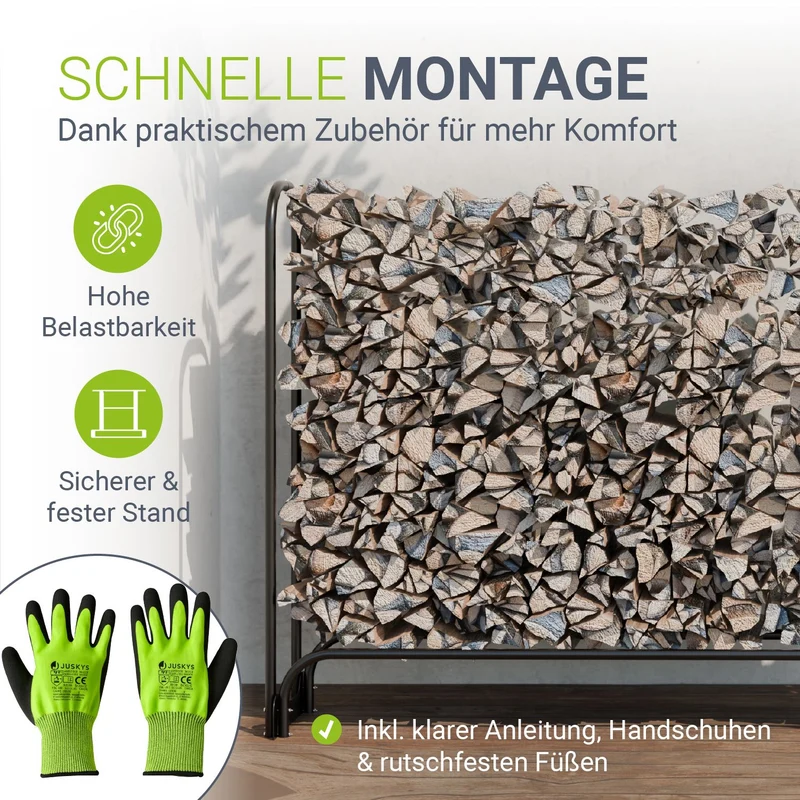 Range-bûches extérieur en acier noir – avec housse de protection Oxford