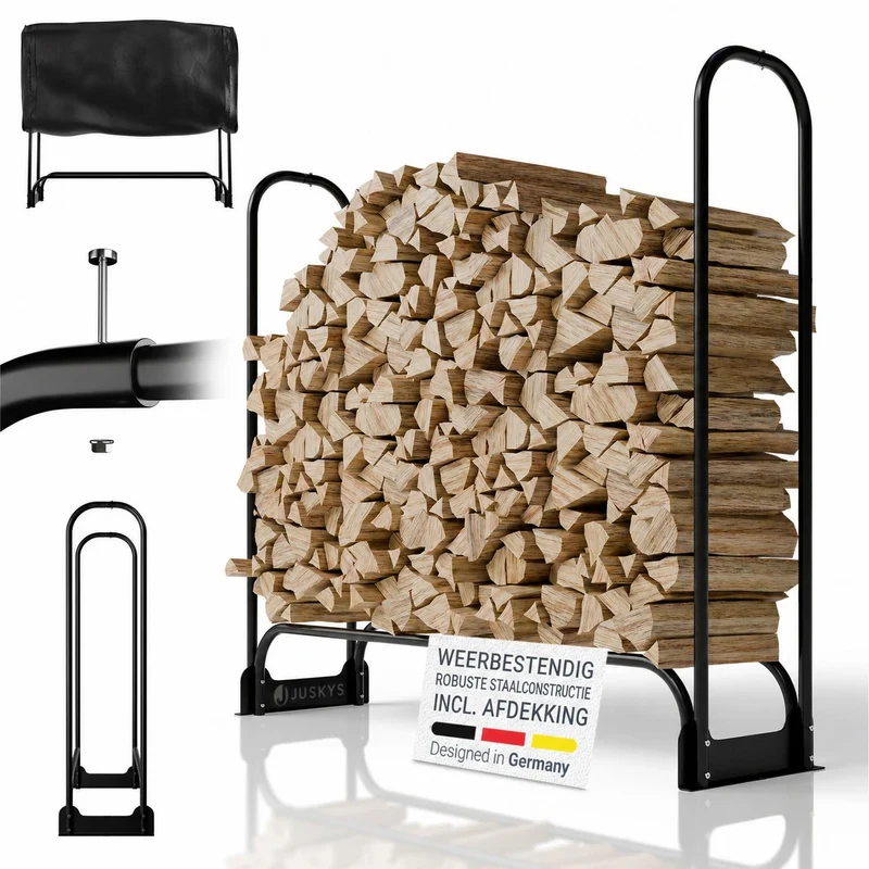 Range-bûches extérieur en acier noir – avec housse de protection Oxford