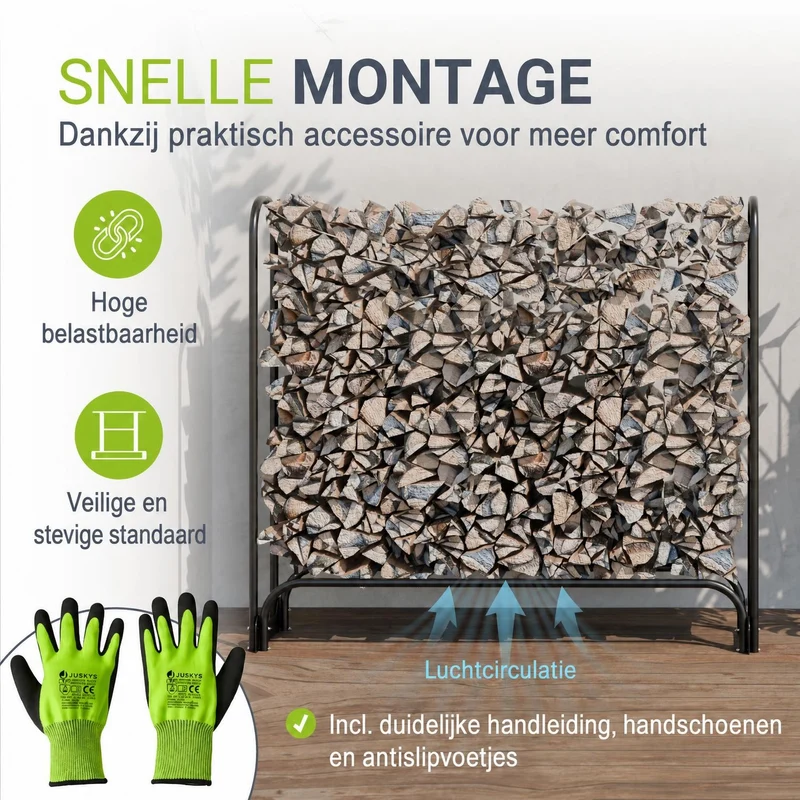 Range-bûches extérieur en acier noir – avec housse de protection Oxford