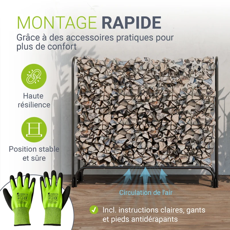 Range-bûches extérieur en acier noir – avec housse de protection Oxford
