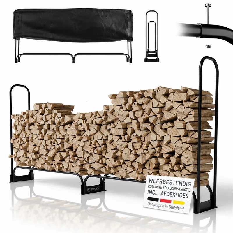 Range-bûches extérieur en acier noir – avec housse de protection Oxford