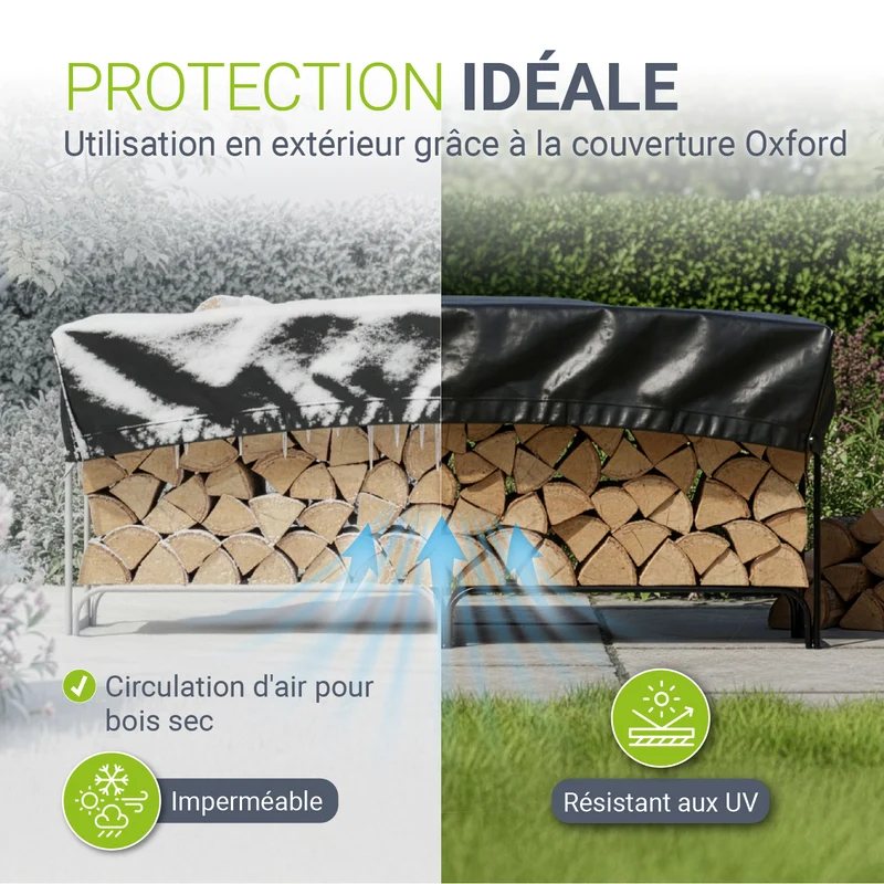 Range-bûches extérieur en acier noir – avec housse de protection Oxford