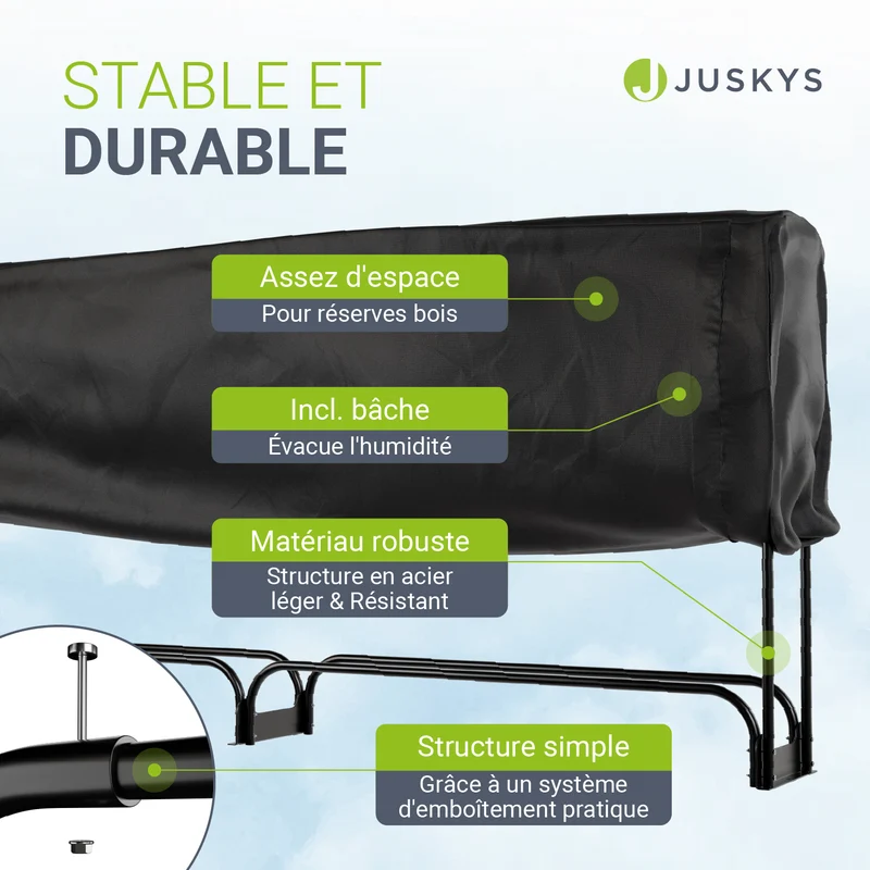 Range-bûches extérieur en acier noir – avec housse de protection Oxford