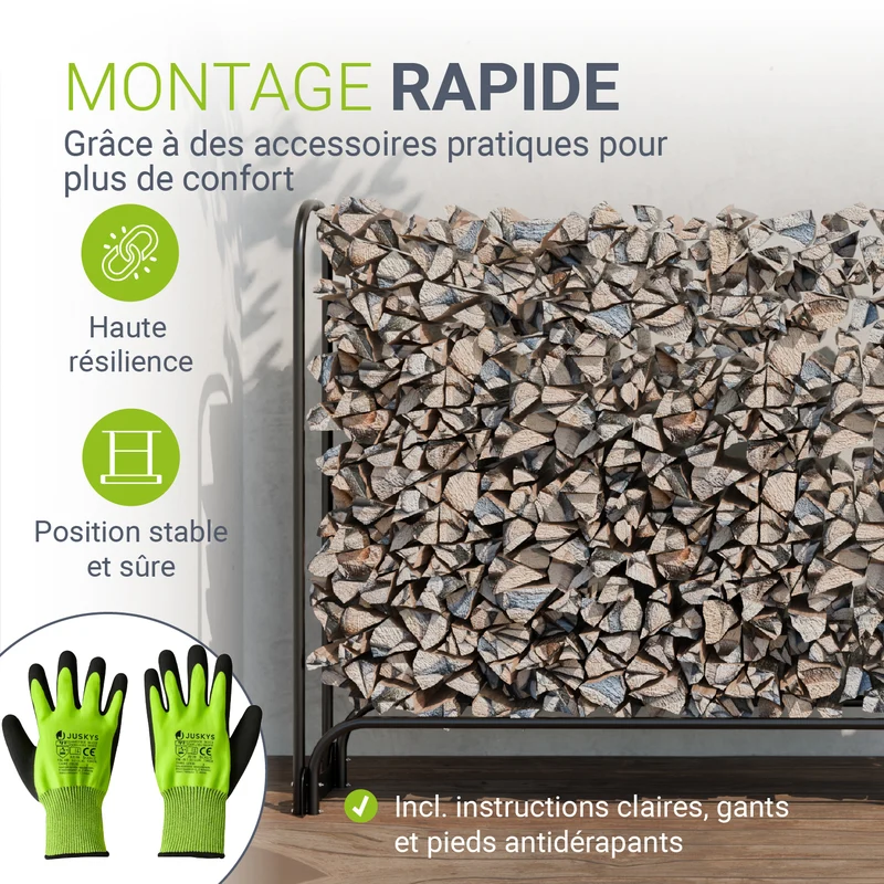 Range-bûches extérieur en acier noir – avec housse de protection Oxford