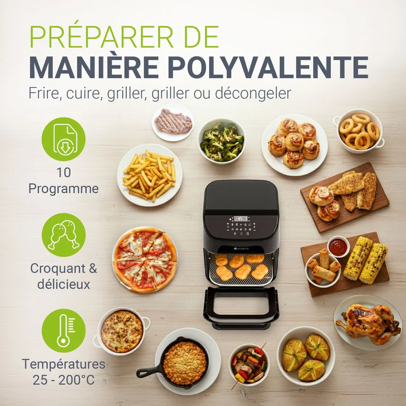 Friteuse sans huile 12 L à air chaud – 10 programmes, noir