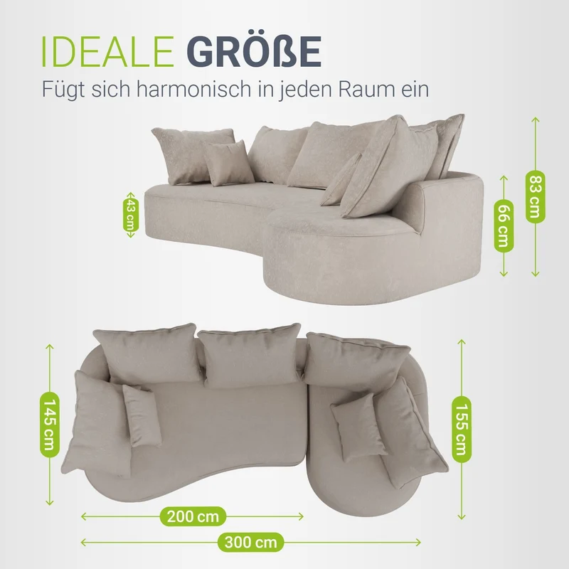 Canapé Tirano avec pouf et coussins décoratifs
