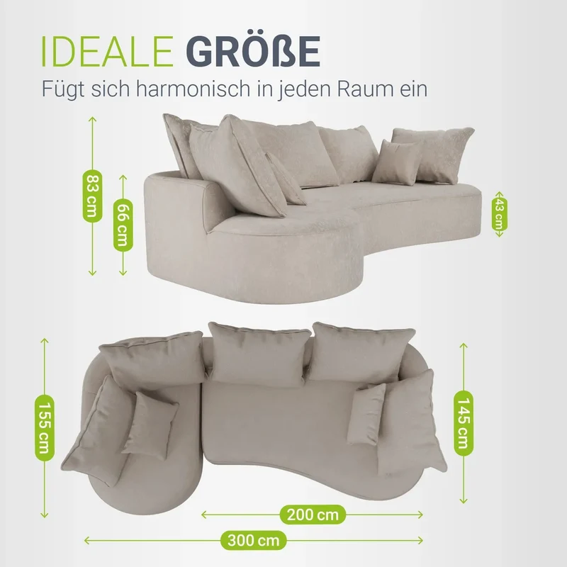 Canapé Tirano avec pouf et coussins décoratifs