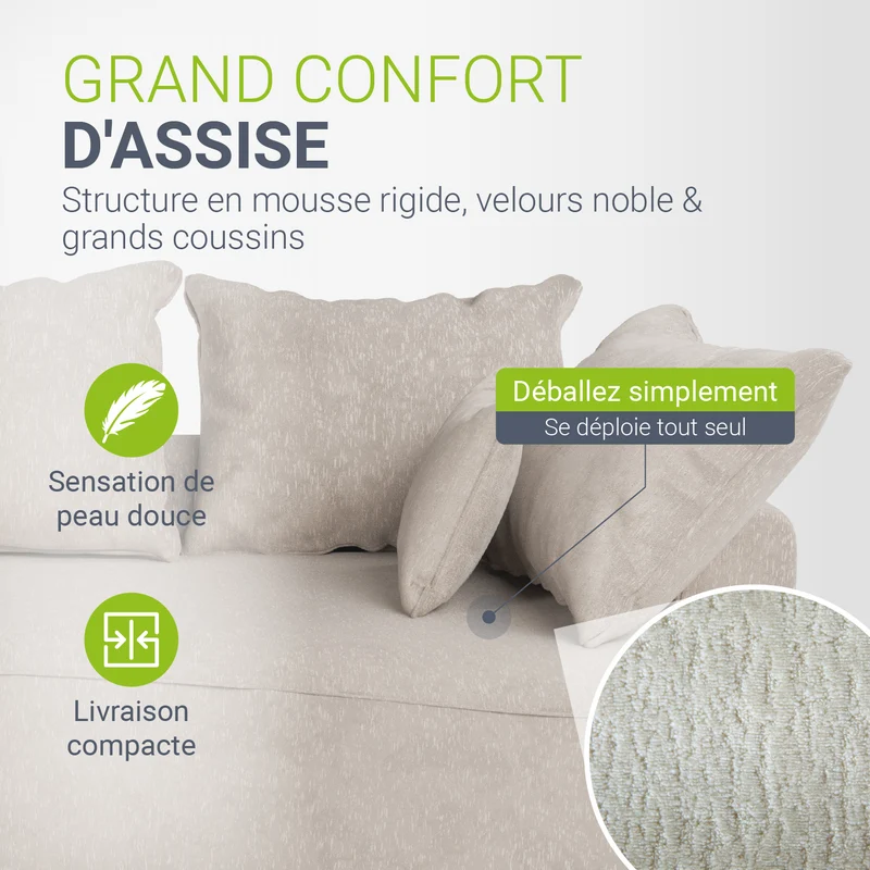 Canapé Tirano avec pouf et coussins décoratifs