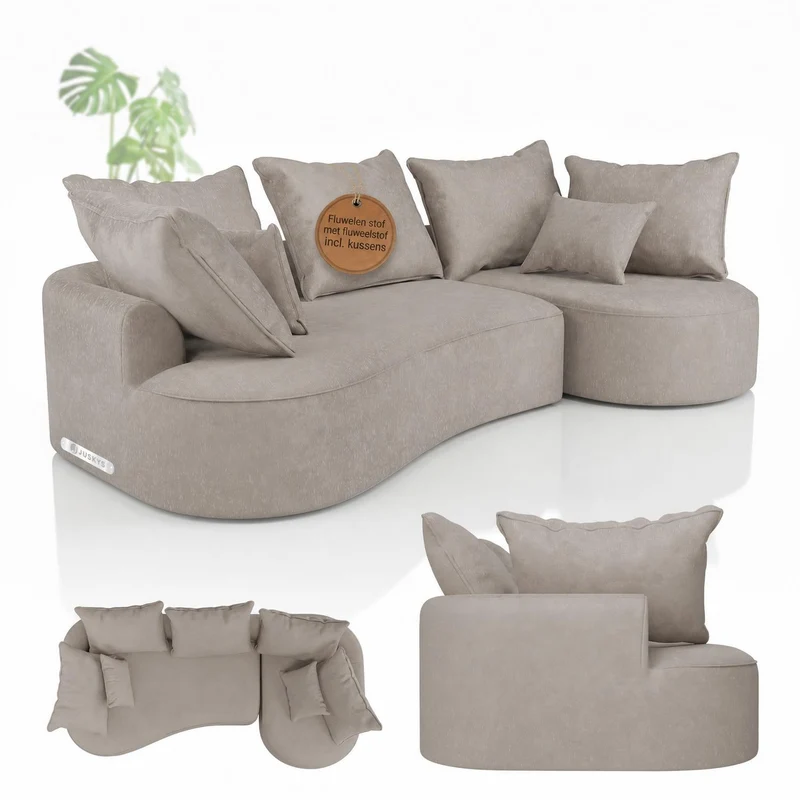 Canapé Tirano avec pouf et coussins décoratifs