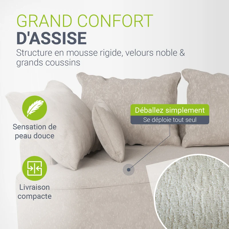 Canapé Tirano avec pouf et coussins décoratifs