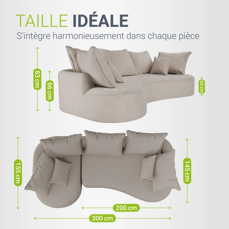 Canapé Tirano avec pouf et coussins décoratifs