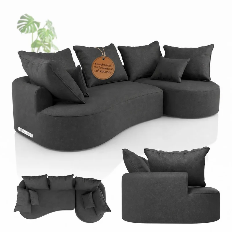 Canapé Tirano avec pouf et coussins décoratifs