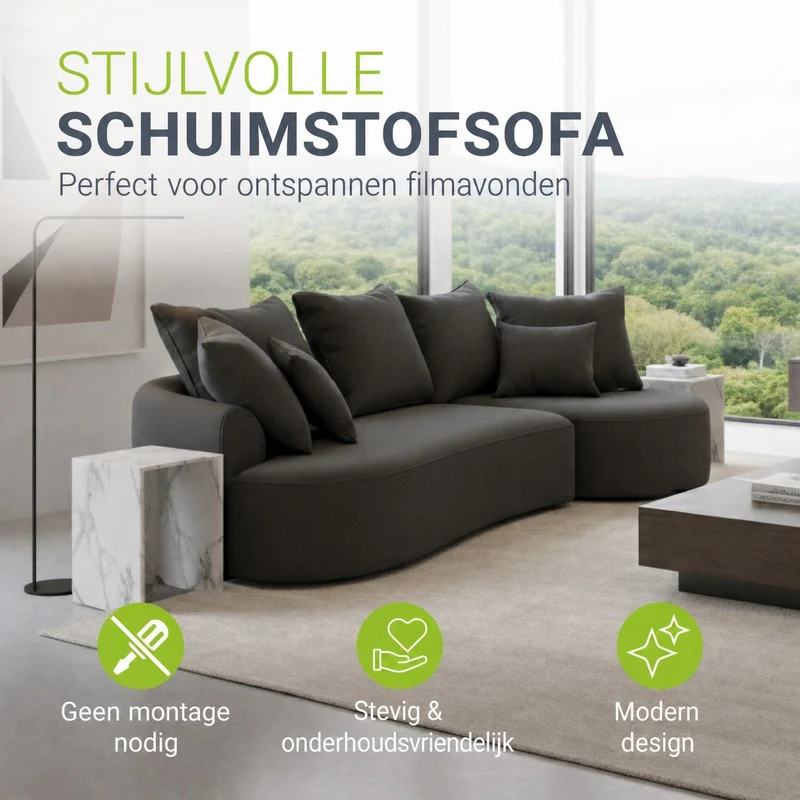 Canapé Tirano avec pouf et coussins décoratifs
