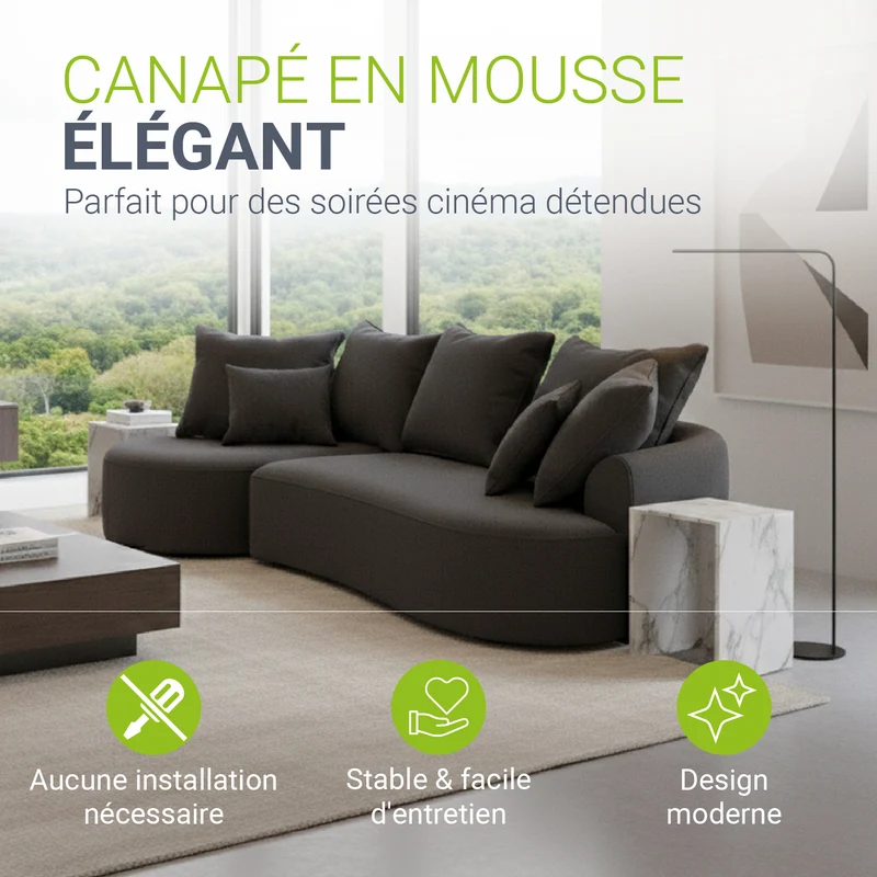 Canapé Tirano avec pouf et coussins décoratifs